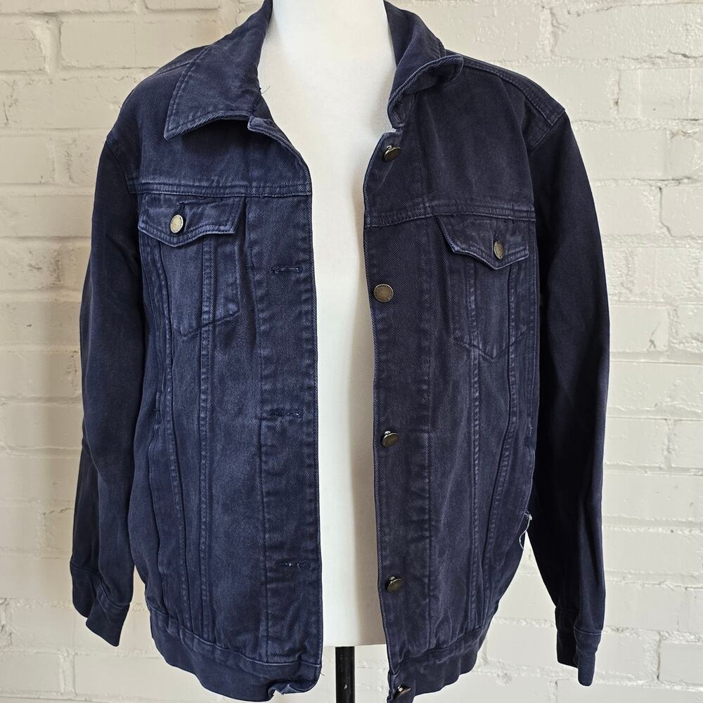 66GIRLS Navy Denim Shacket Oversized Button Front Jacket┃Fall Utility Streetwear